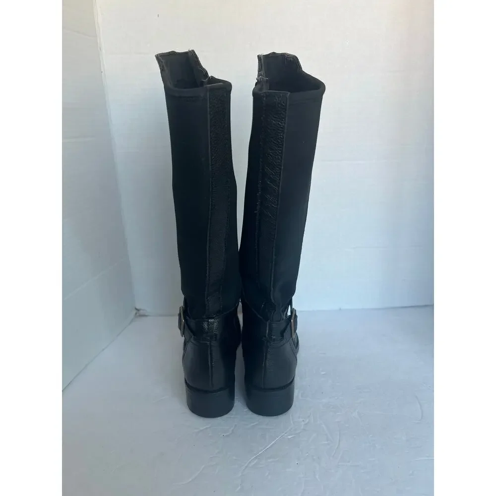 Naturalizer N5 Black Leather Zip Knee High Block Heel Wide Shaft Riding Boots 10